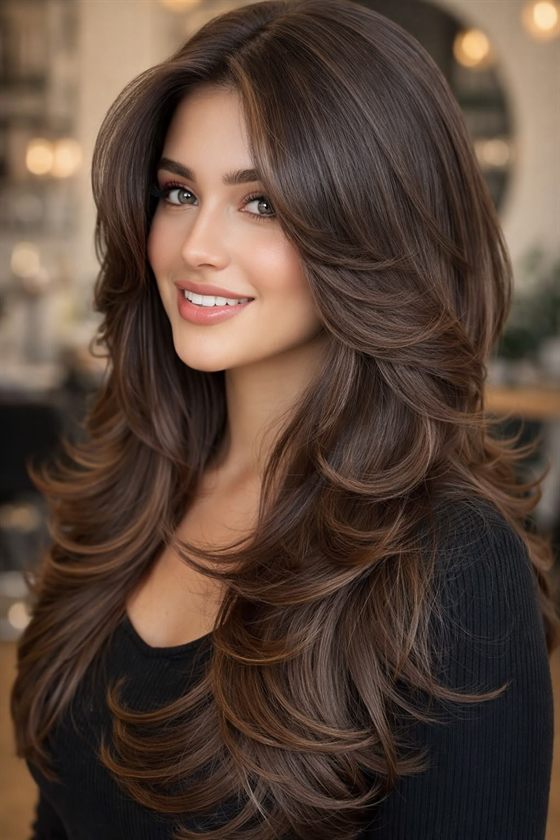 Inspiração de corte longo em camadas